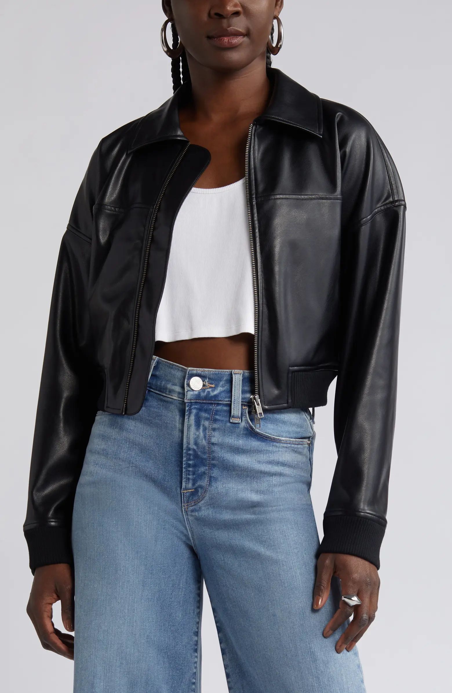 Faux Leather Crop Bomber Jacket | Nordstrom