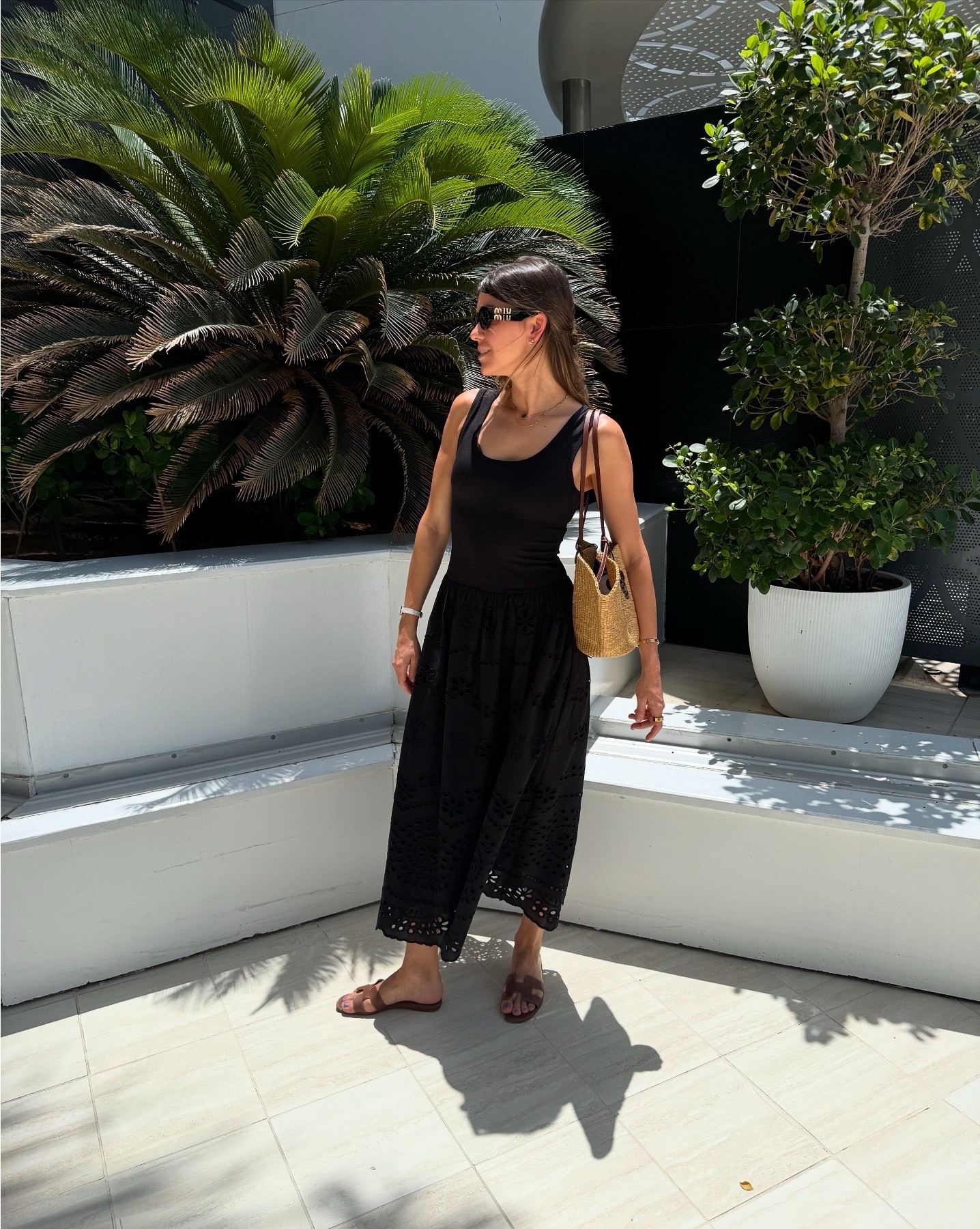 Summer dress ideas, black summer dress, broderie anglaise , Loewe straw tote, Hermes Oran 

#LTKSummerEdit #LTKFindsUnder100