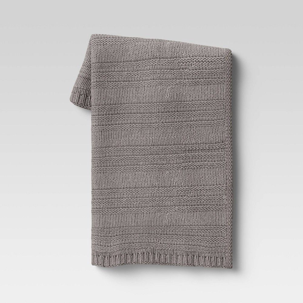 50""x60"" Chunky Striped Knit Throw Blanket Gray - Threshold | Target
