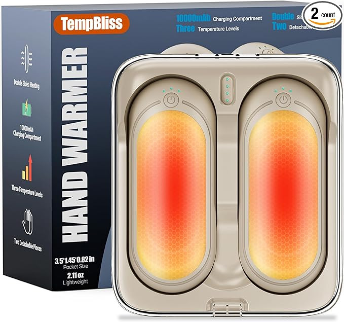 Rechargeable Hand Warmers with 10000mAh Charging Compartment, 2 Pack Electric Hot Hands Warmers, ... | Amazon (US)