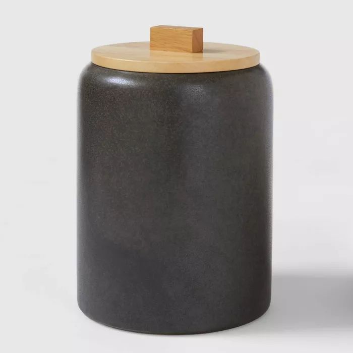 Large Stoneware Tilley Food Storage Canister with Wood Lid Black - Project 62™ | Target