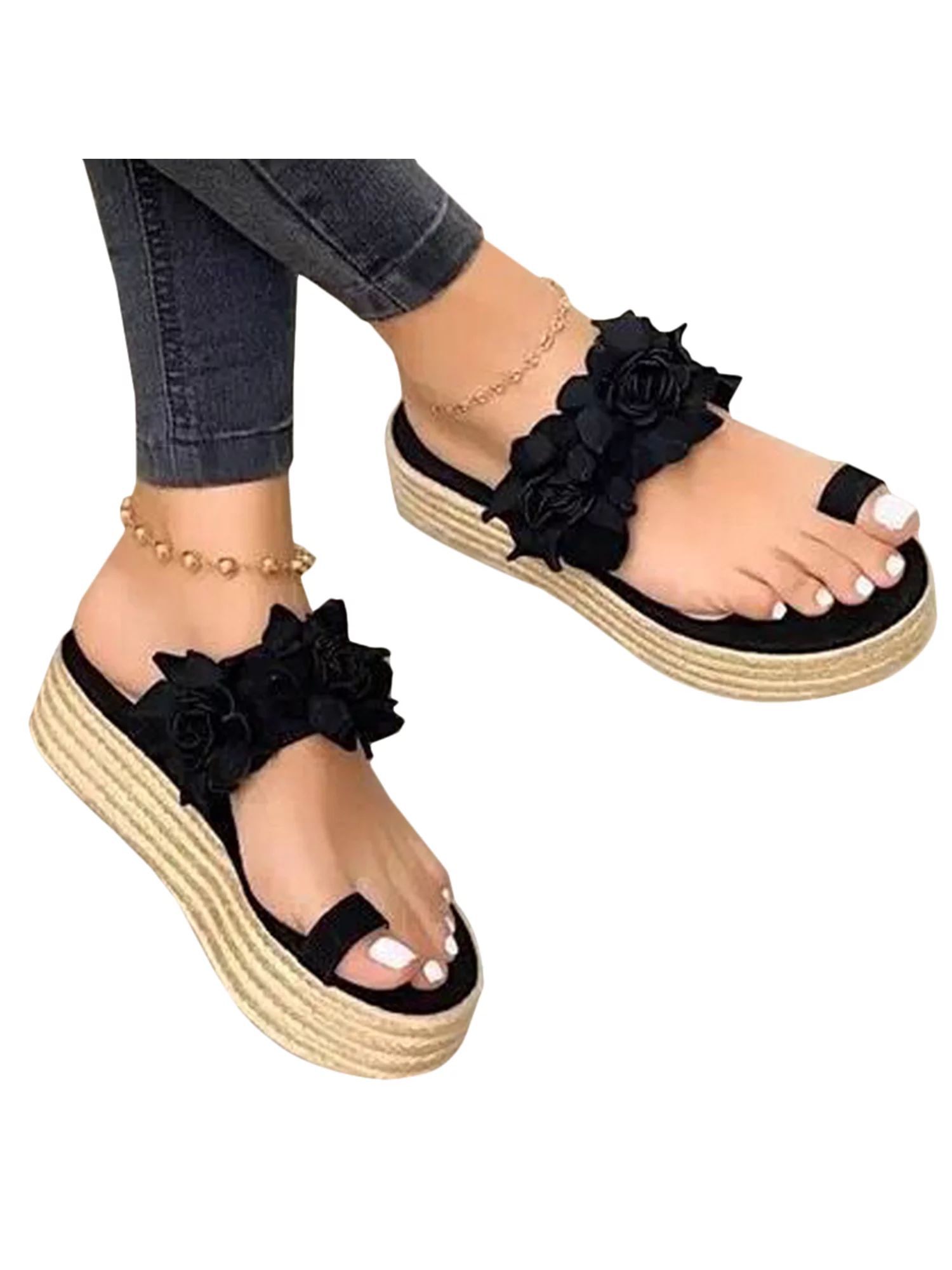 Women's Wedge Platform Sandals Espadrille Toe Ring Summer Slip On Beach Shoes | Walmart (US)