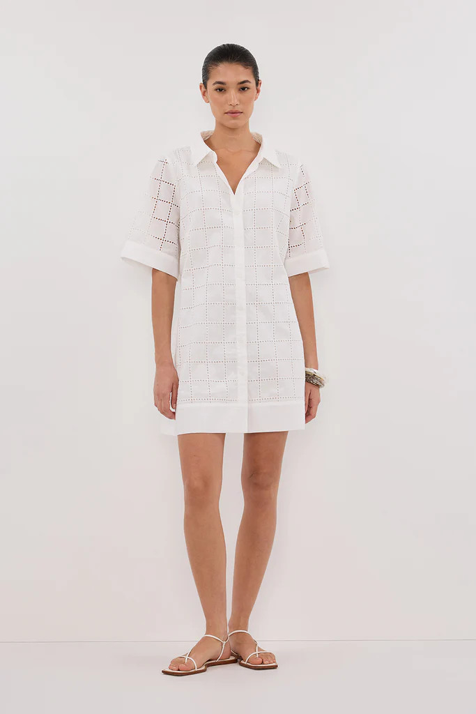 OWEN WHITE SLEEVED BRODERIE MINI DRESS | DISSH