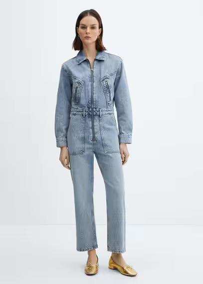 MANGO - Denim jumpsuit with zipper medium blue - XXS - Women | MANGO (US)
