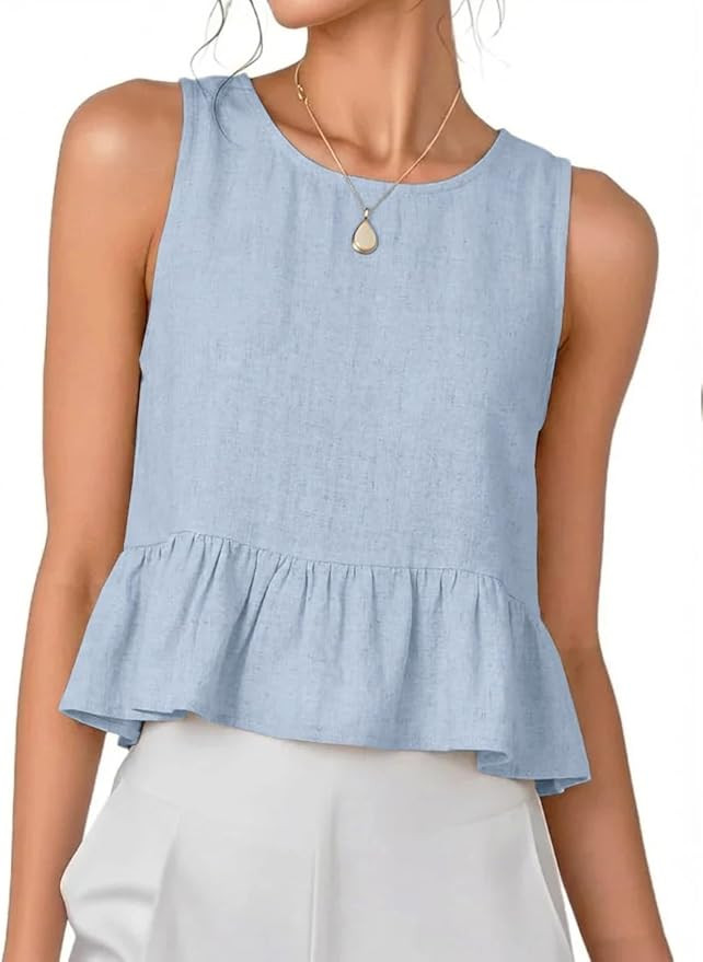 IDEALSANXUN Womens Ruffle Linen Tank Tops Spring Summer Beach Cute Sleeveless Shirts Vest Top | Amazon (US)