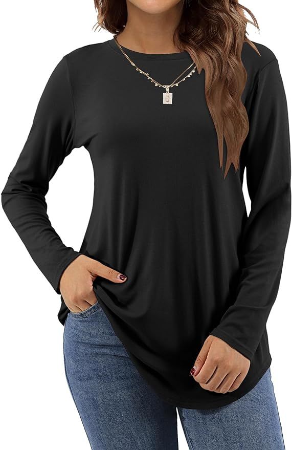 Amoretu Women's Long Sleeve Tunic Tops Casual Crew Neck Loose Shirts for Leggings | Amazon (US)