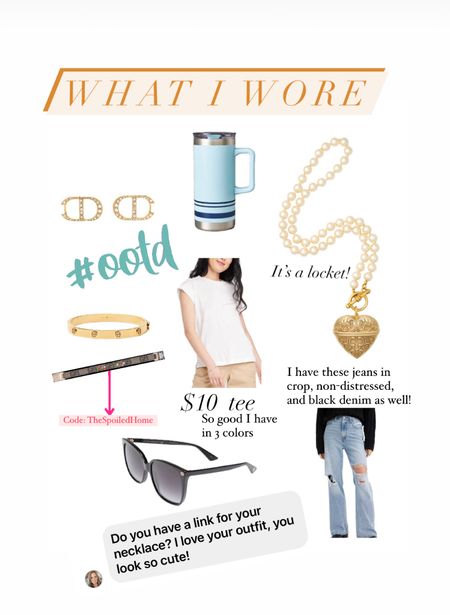 What I wore: the CD earrings are a Paris purchase: the $10 Target tee is so good! The Tory Bracelet was a birthday or Mother’s Day gift from a few years ago. The Spark’l bracelet is cute and reversible—code: TheSpoiledHome 

#LTKstyletip #LTKover40 #LTKfindsunder50