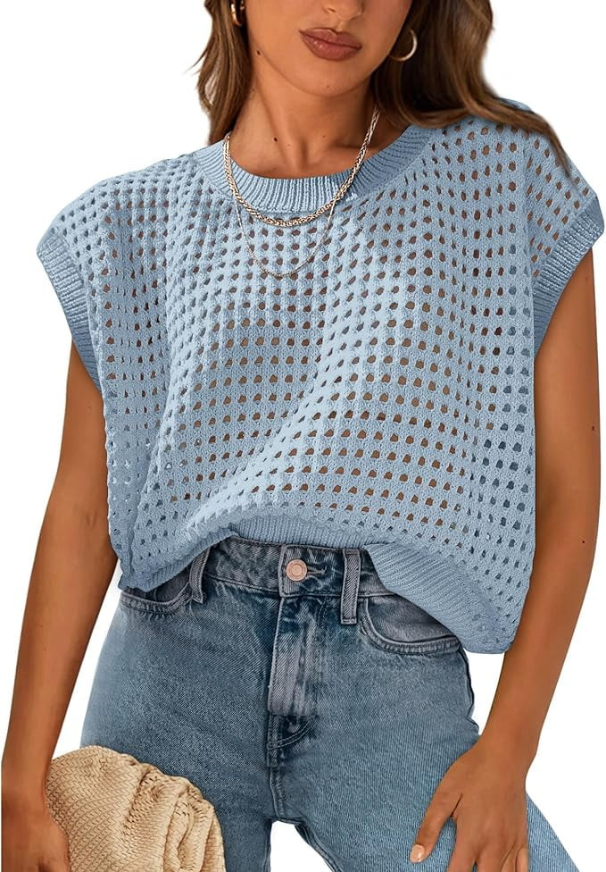 PRETTYGARDEN Womens Spring Tops Summer Shirts Crochet Cap Sleeve Sweater Pullover Cute Crew Neck ... | Walmart (US)