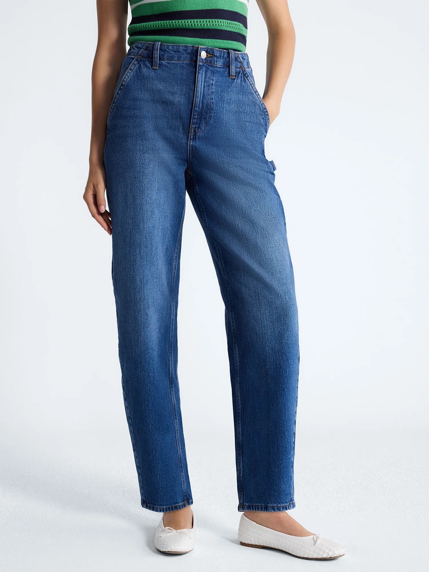 Free Assembly Women's High Rise Cropped Carpenter Barrel Jeans, 26" Inseam, Sizes 0-16 | Walmart (US)