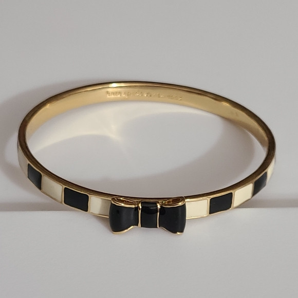 Vtg Kate Spade Bow bangle bracelet black white stripe euc estate vintage enamel | Poshmark