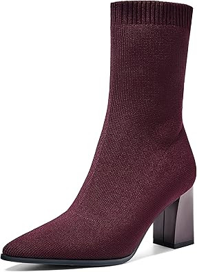 ErikenUrben Women Pointed Toe Stretch Sock Booties Block Heel Knit Boots | Amazon (US)
