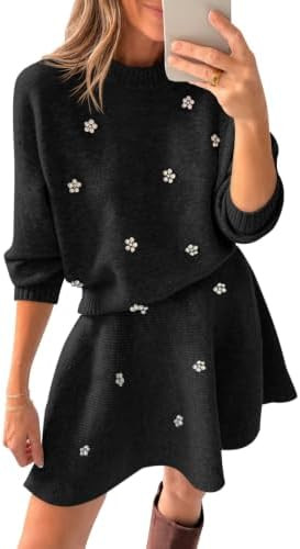 Saodimallsu Womens 2 Piece Sweater Skirt Set Fall Elegant Long Sleeve Crew Neck Top and Knit Mini... | Amazon (US)