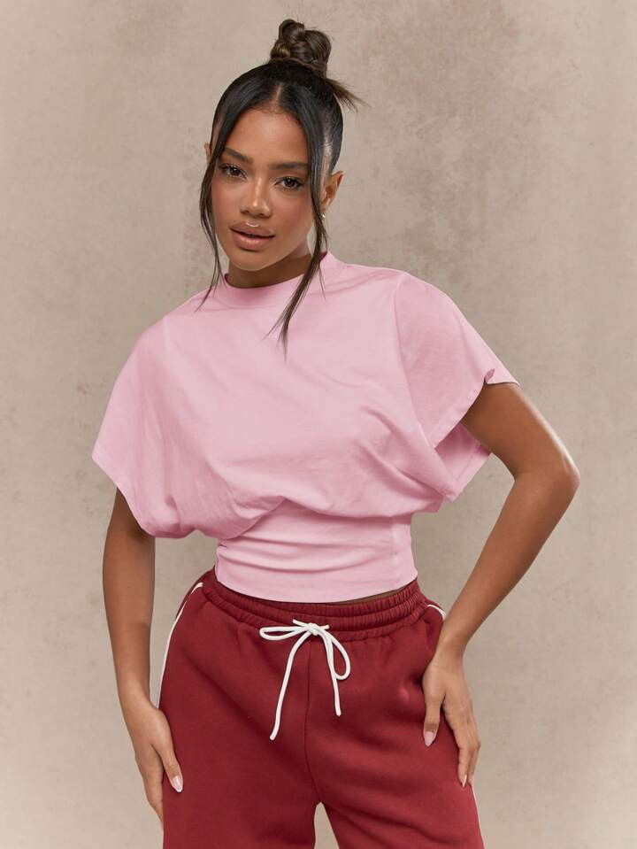 MISSGUIDED Oversized Draped T-Shirt Balloon Sleeve Loose Fit Athleisure Cinched Waist Workout Casual Summer Spring Top Streetwear Weekend Essential | SHEIN