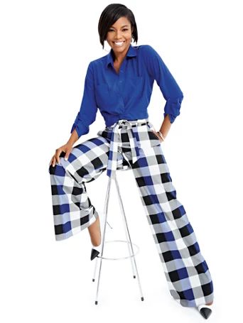 Gabrielle Union Collection - Blue Plaid Wide-Leg Pant | New York & Company