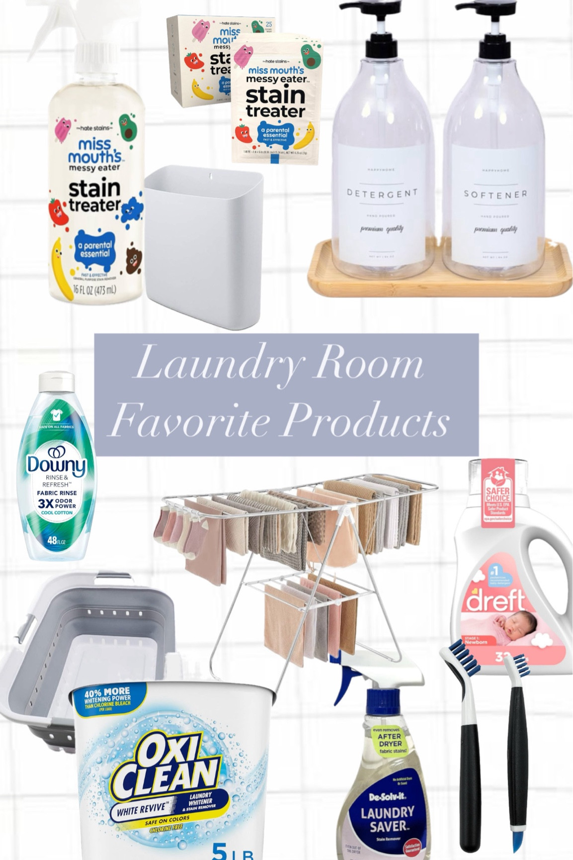 BEST laundry products: 
• Downy Rinse and refresh: removes odors and residues from fabrics, leaving them softer, brighter, and fresher
•Dreft Detergents: the best detergent for babies! 
•Miss Mouths Stain Treater: such an amazing stain remover(especially for kids) I always carry their stain treater wipes in my diaper bag. 
• Oxi Detergent: this is my favorite detergent! I always purchase online, because they don’t sale it at all stores 
• Drying Rack: this is the BEST drying rack. I have 3, because it’s that good!! 
• Magnetic Lint Bin: I love this bin that magnetic to the side of my dryer to put my lint in. 
•Oxo Scrub Brush: I have been using this scrub brush to scrub out stains on laundry for 3 years. It’s the BEST!! 
de
•Pink Stuff stain remover is the BEST stain remover. Removes stains even after they have been dried and it removes oil stains!!  
• ColorCatcher: I put one of these in each load of laundry to avoid colors transferring to each other. 

#founditonamazon #ad @amazon

#LTKFindsUnder50 #LTKFamily #LTKHome