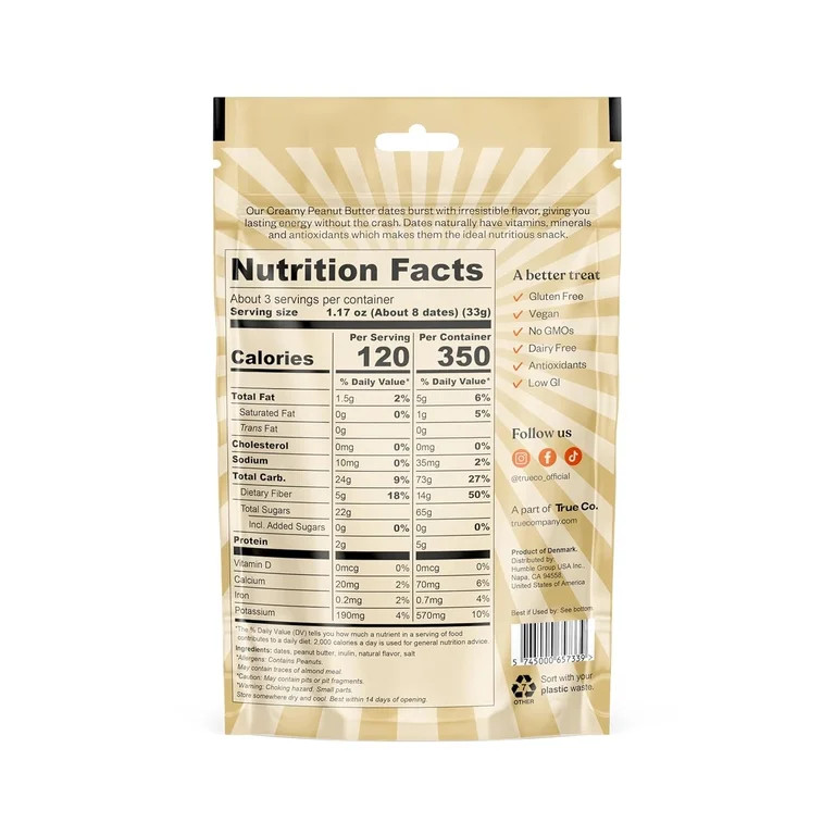 (Pack Of 12) True Dates Dates Creamy Peanut Butter 3.5 Oz | Walmart (US)