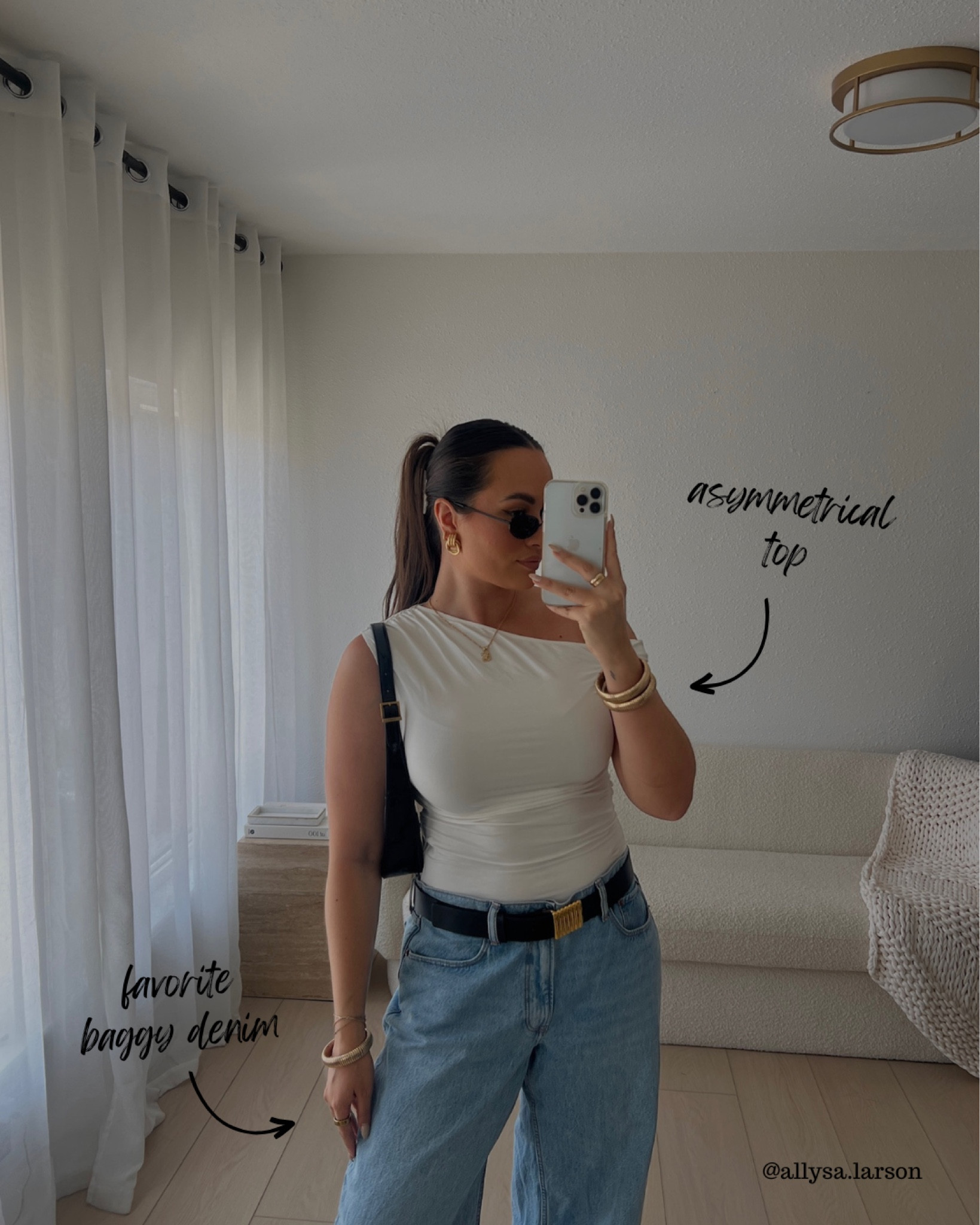 Styling my favorite pair of baggy denim from Abercrombie with an asymmetrical top, gold earrings, and black sunglasses 

#LTKFindsUnder100 #LTKSeasonal #LTKStyleTip