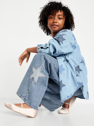 Super Baggy Embroidered Crossover Wide-Leg Jeans for Girls | Old Navy (US)