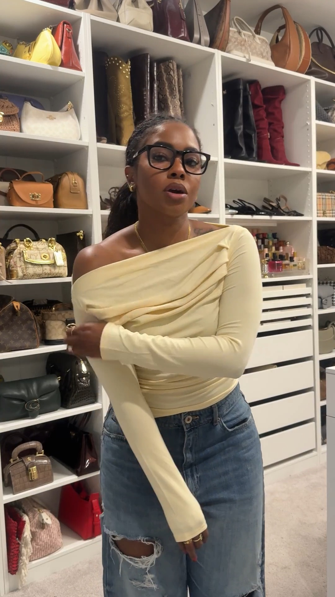 LOVE this top! Wearing a size Medium. They have tons of other colors. Great to pair with a pair of jeans or trousers 