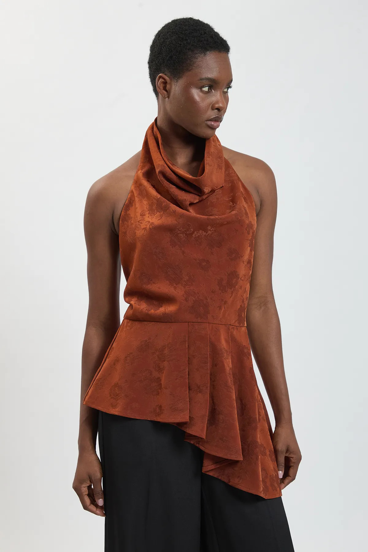 Jacquard Cowl Neck Asymmetric Top | Karen Millen