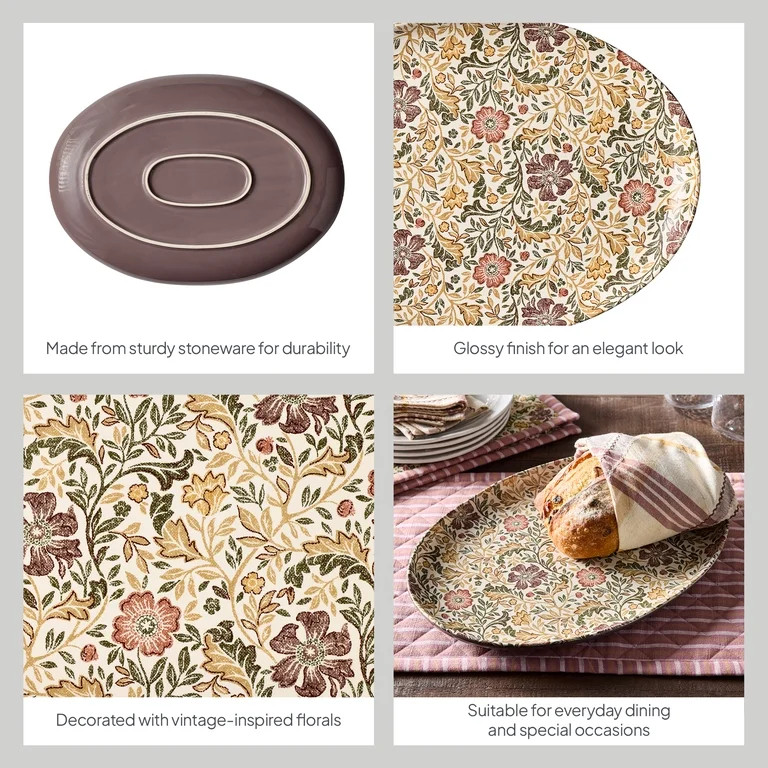 Better Homes & Gardens Edith Vine Floral Stoneware Oval Serving Platter, 16" | Walmart (US)