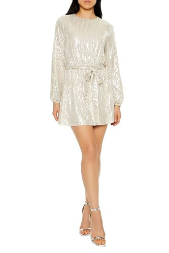 Forever 21 Women's Sequin Long-Sleeve Mini Dress Champagne X-Large | Amazon (US)