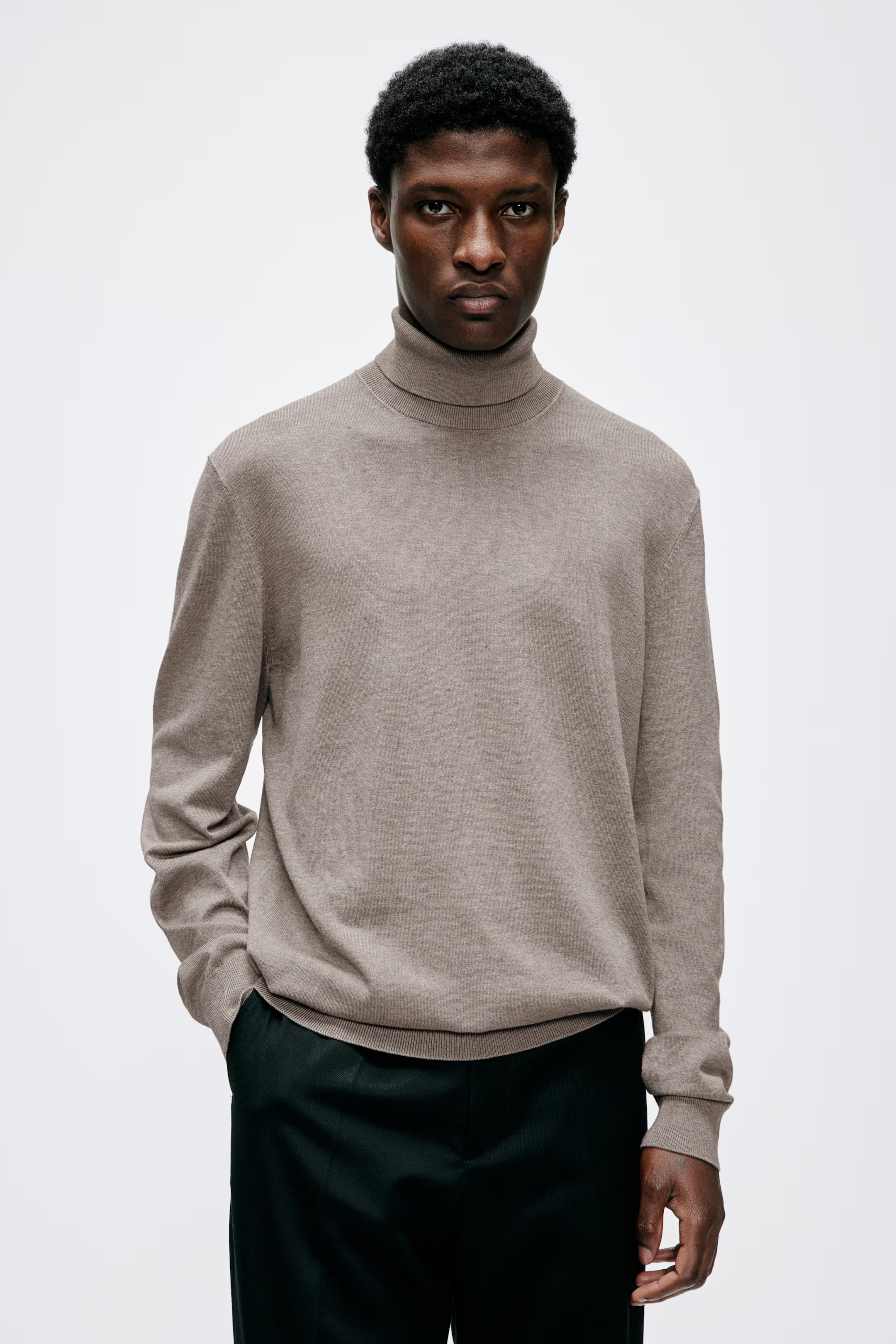 Slim Fit Fine-Knit Turtleneck Sweater - Beige melange - Men | H&M US | H&M (US + CA)