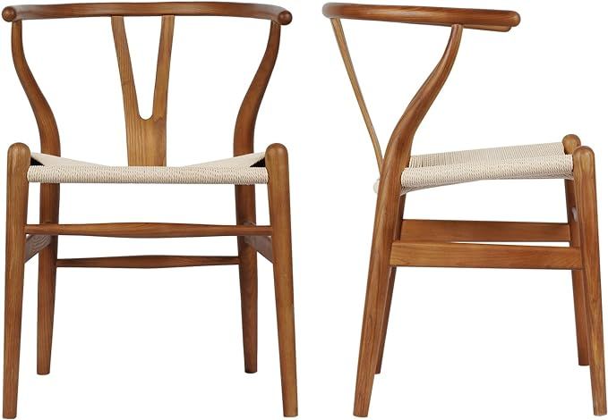 Tomile Set of 2 Wishbone Chair Solid Wood Y Chair Mid-Century Armrest Dining Chair, Hemp Seat (As... | Amazon (US)