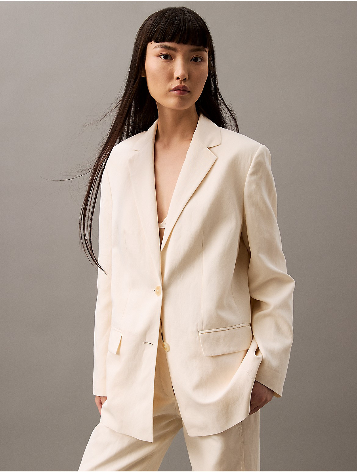 Calvin Klein Women's Linen Blend Blazer - White - S | Calvin Klein (US)