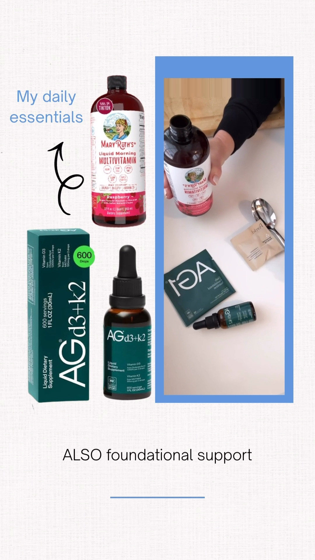 Foundational supplements for a healthy daily routine.

#LTKselfcare #LTKmomlife #LTKOver40