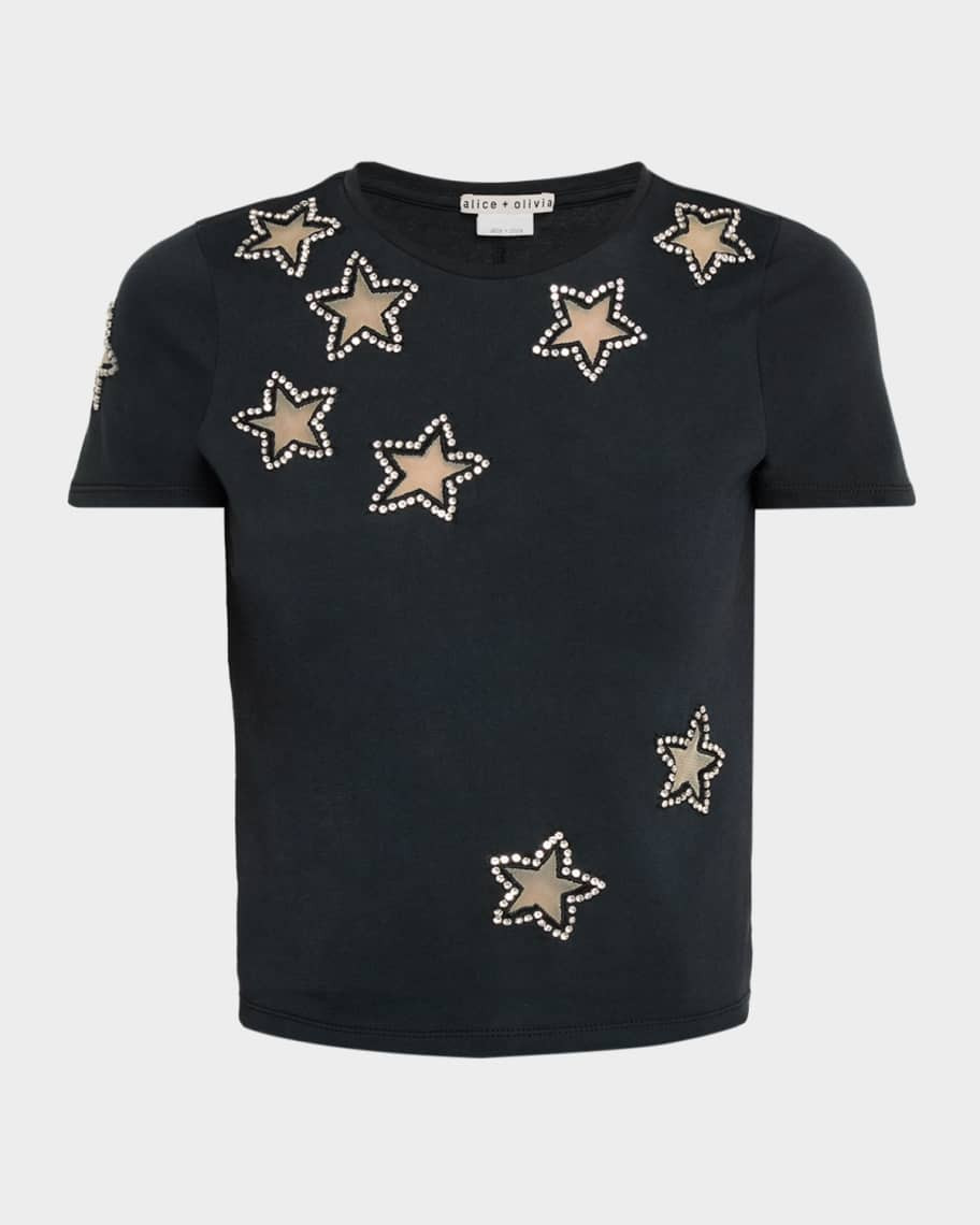 Alice + Olivia Cindy Embellished Star Cropped T-Shirt | Neiman Marcus