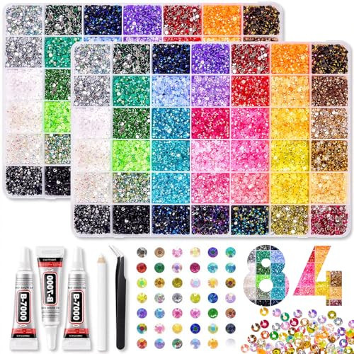 80000Pcs Bedazzling Kit with 5mm Rhinestones, 42 Colors Resin Flatback Nail Rhinestones, Bedazzler Kit with 3 B7000 Glue, Tweezers & Pen, Gems for Crafts, Clothes, Tumblers, Nail Art | Amazon (US)
