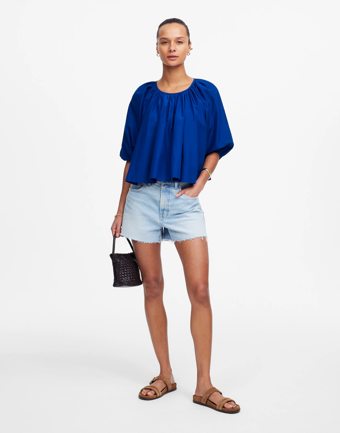 Shirred Puff-Sleeve Top in Cotton-Silk Voile | Madewell