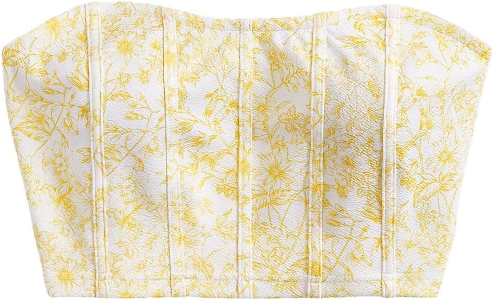 SHENHE Women's Casual Ditsy Floral Print Sleeveless Strapless Bandeau Tube Crop Top | Amazon (US)