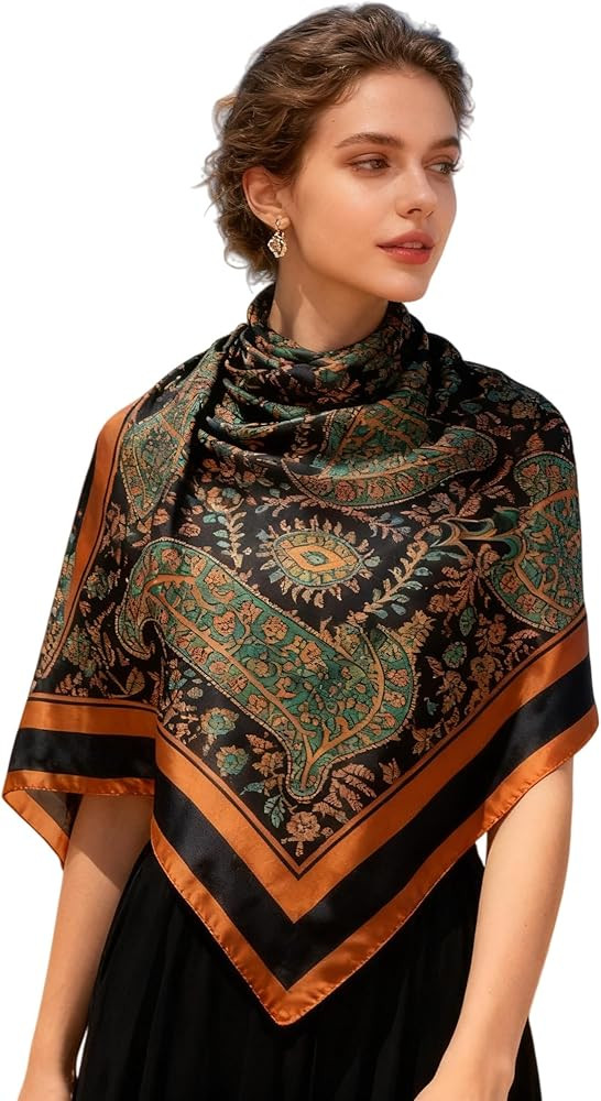 K-Elewon Large Square Scarf 43" Silk Scarf Fashion Scarves Silk Feeling Hair Wrapping Scarfs Nigh... | Amazon (US)