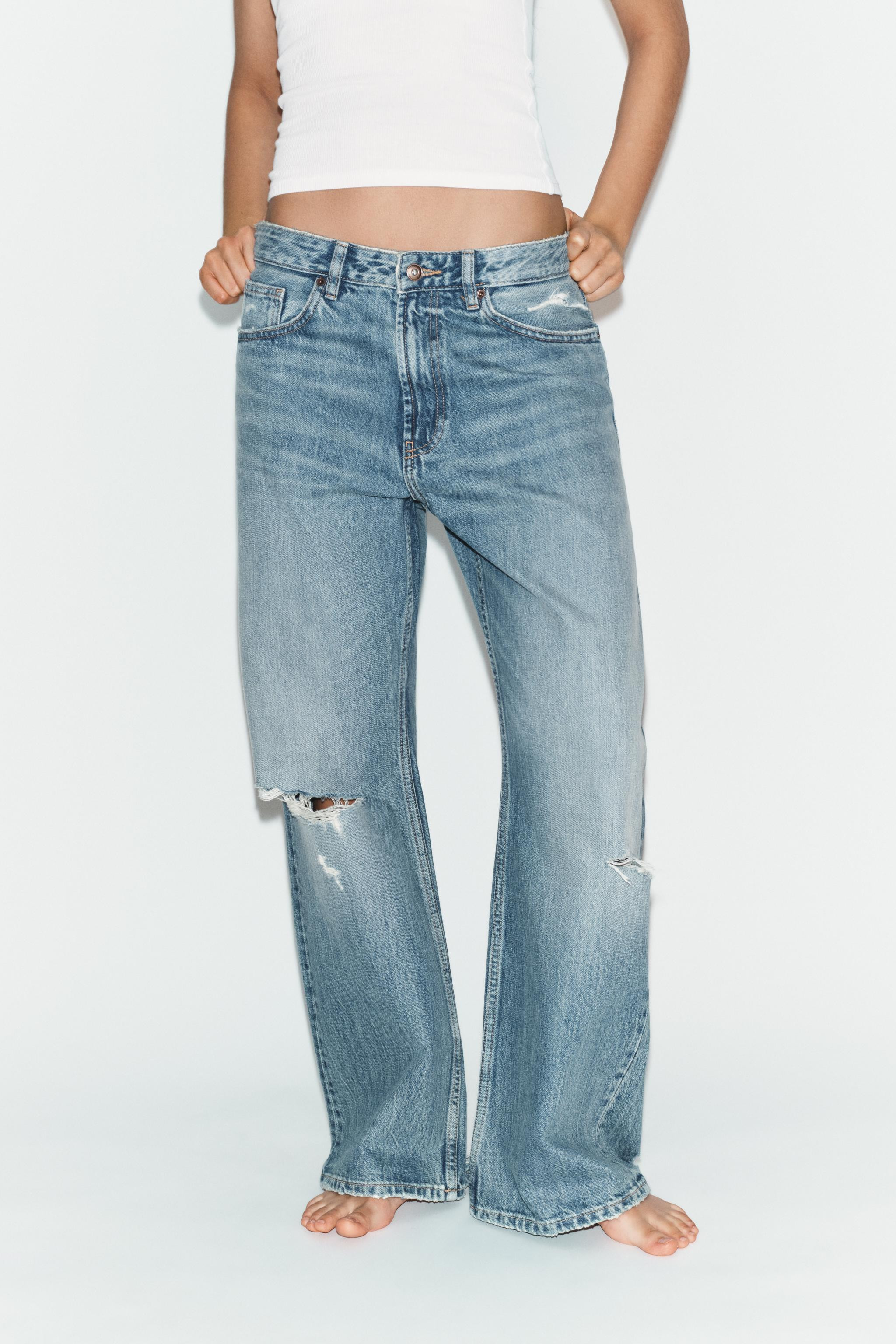 TRF RIPPED MID-WAIST BOYFRIEND JEANS | Zara UK