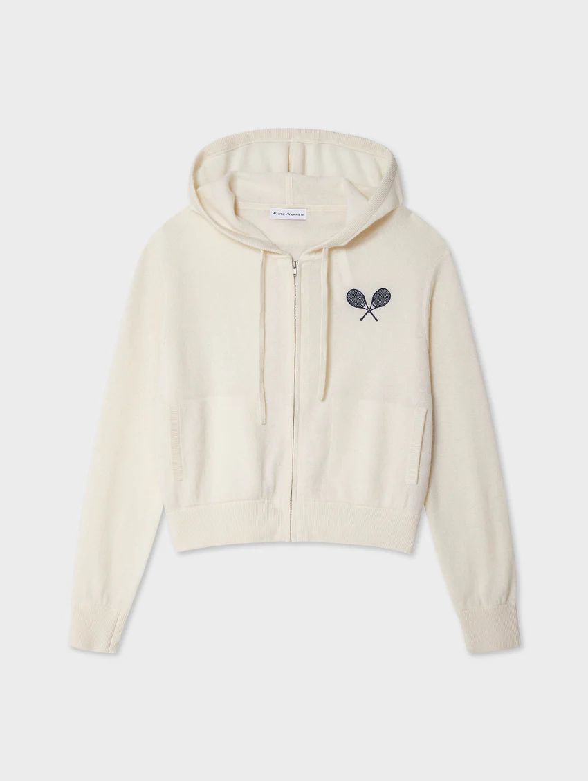 Cashmere Racket Cropped Zip Hoodie | White and Warren