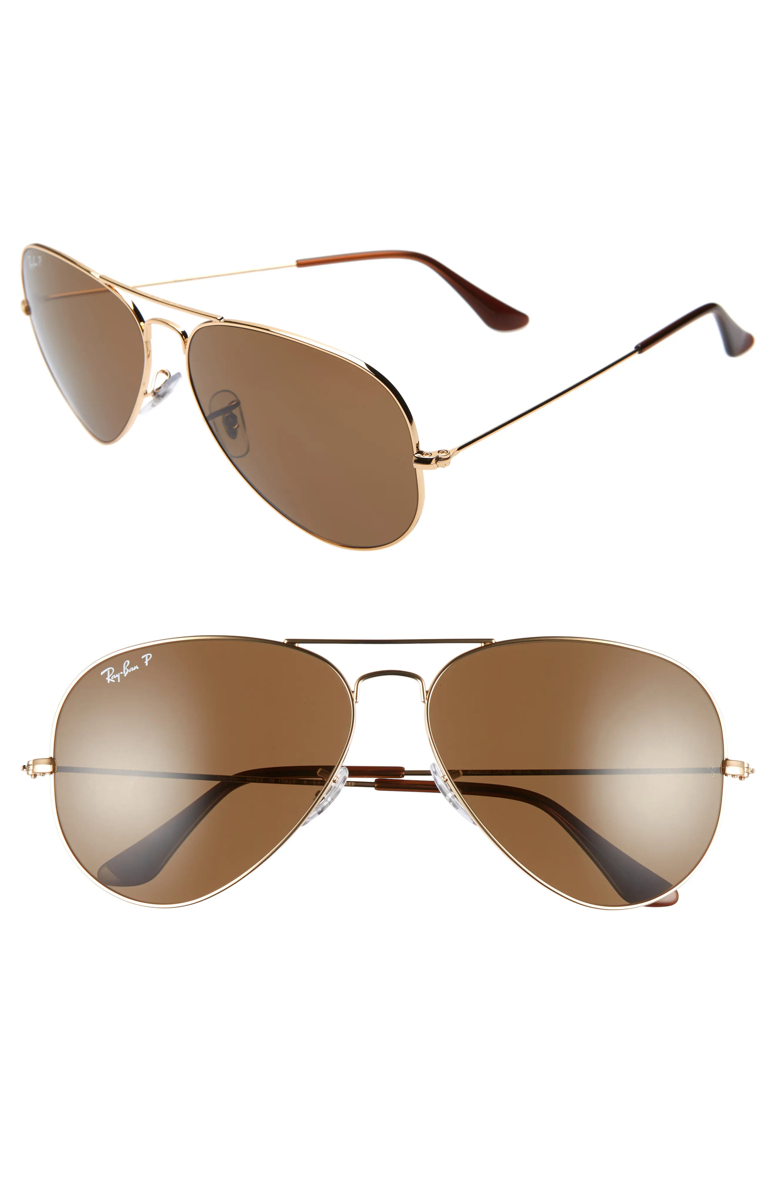 Ray-Ban Original 62mm Oversize Polarized Aviator Sunglasses in Gold/Brown Solid at Nordstrom | Nordstrom