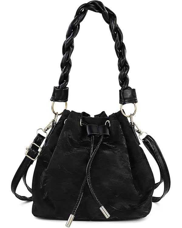Trendy Bucket Bags for Women, Drawstring Purse Small Bucket Bag Purses with 2 Shoulder Straps and... | Amazon (US)