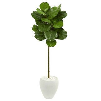 60&#34; Artificial Fiddle Leaf Tree in Planter White - Nearly Natural | Target