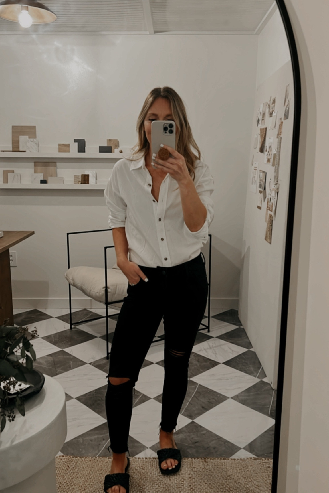 linen blend oversized shirt + black denim spring outfit 

Business casual. Spring outfit. Summer outfit. Black denim. White linen shirt. Work wear. Office outfits. Work outfit  

#LTKunder50 #LTKstyletip #LTKFind