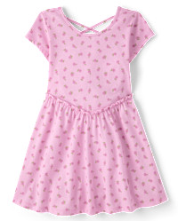 Girls Floral Cross Back Ruffle V-Waist Dress - pink | The Children's Place