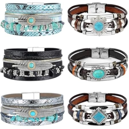 Inbagi 3 Pcs Bohemian Bracelet for Women Girls Faux Leather Cuff Bracelet Multi Layer Western Jew... | Amazon (US)