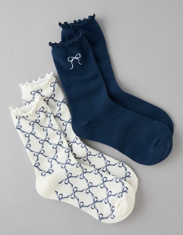 AE Bows Ruffle Crew Socks 2-Pack | American Eagle Outfitters (US & CA)
