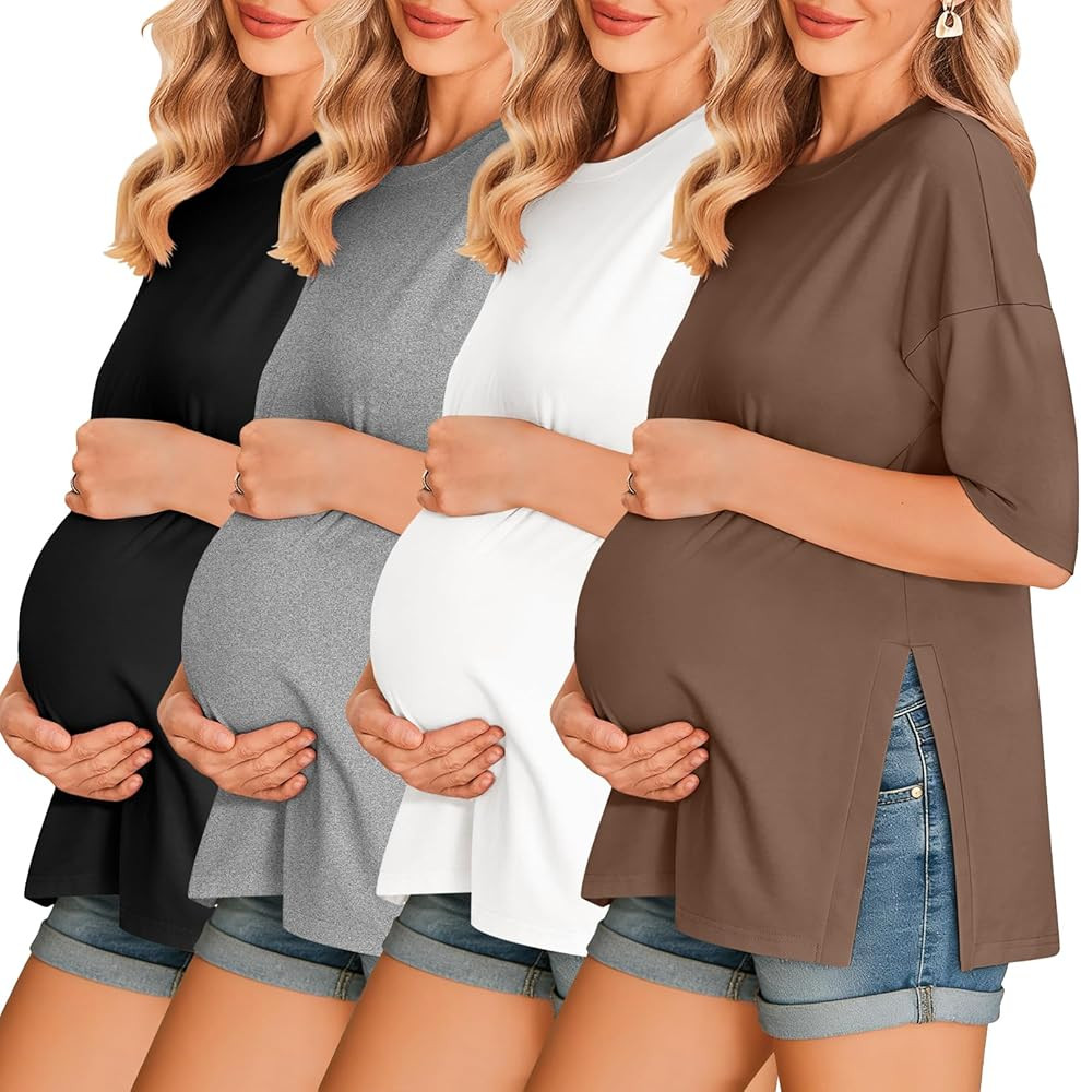 Ekouaer 4 Packs Women’s Maternity Shirts Short Sleeve Split Side Pregnancy Tee Tops Tunic Blous... | Amazon (US)
