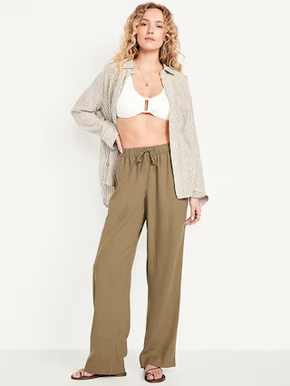High-Waisted Linen-Blend Straight Pants | Old Navy (US)