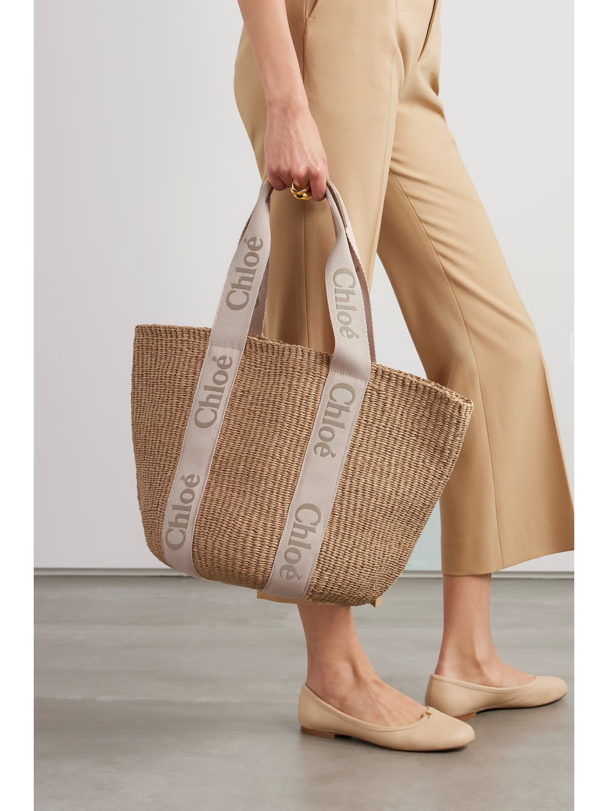 Woody large leather-trimmed raffia tote | NET-A-PORTER (US)