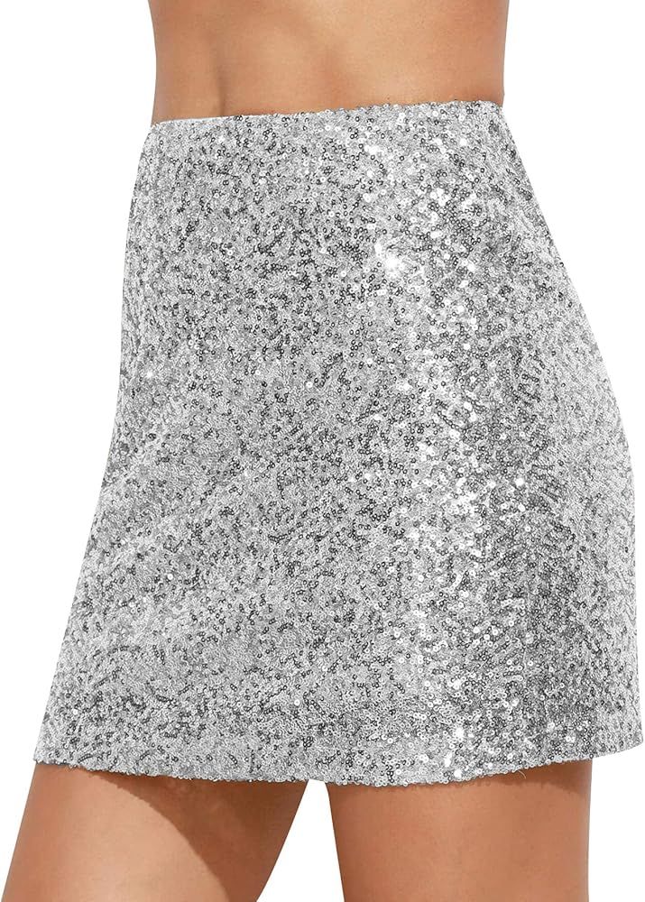 Verdusa Women's Above Knee Sequin Sparkle Mini Skirt | Amazon (US)
