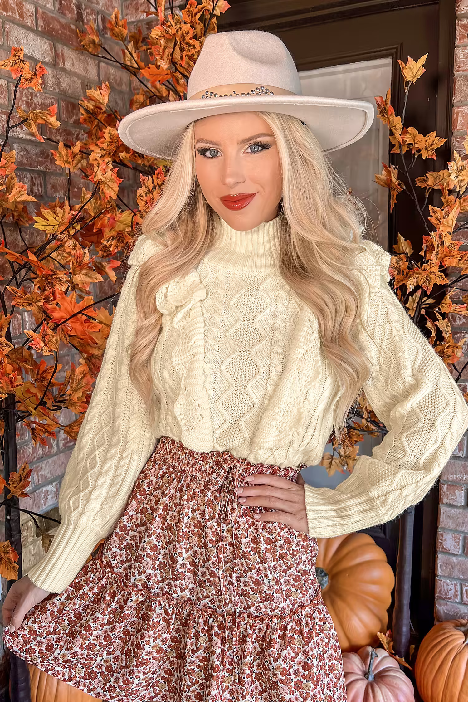 X Macy Classic Cozy Ruffled Cable Knit Sweater | Cupshe US