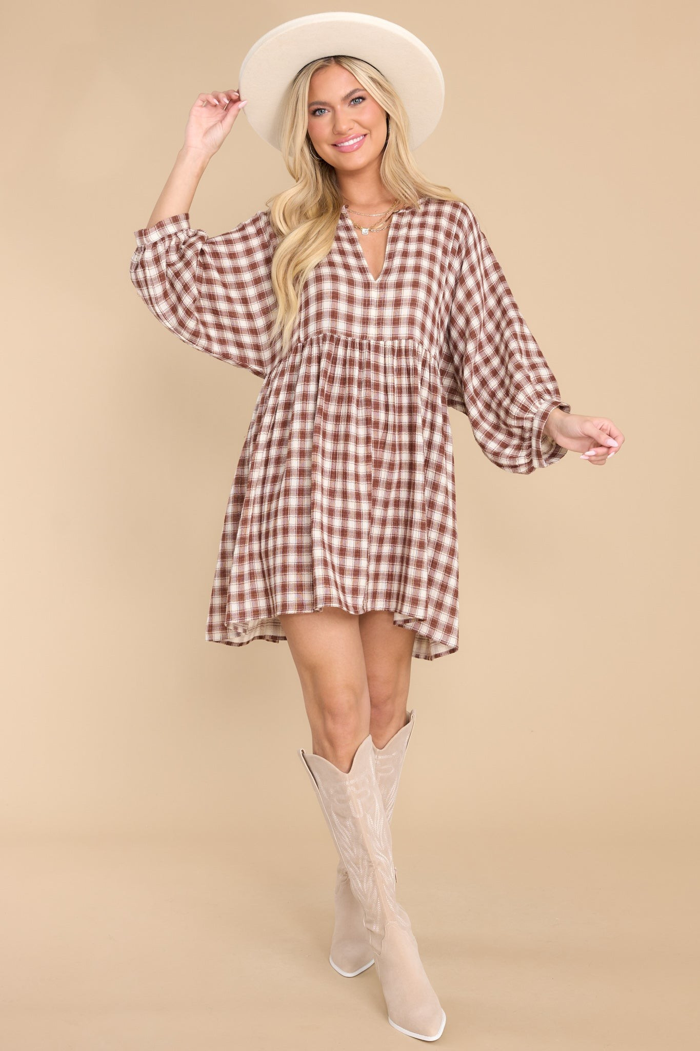 The Day We Met Coffee Brown Plaid Dress | Red Dress 